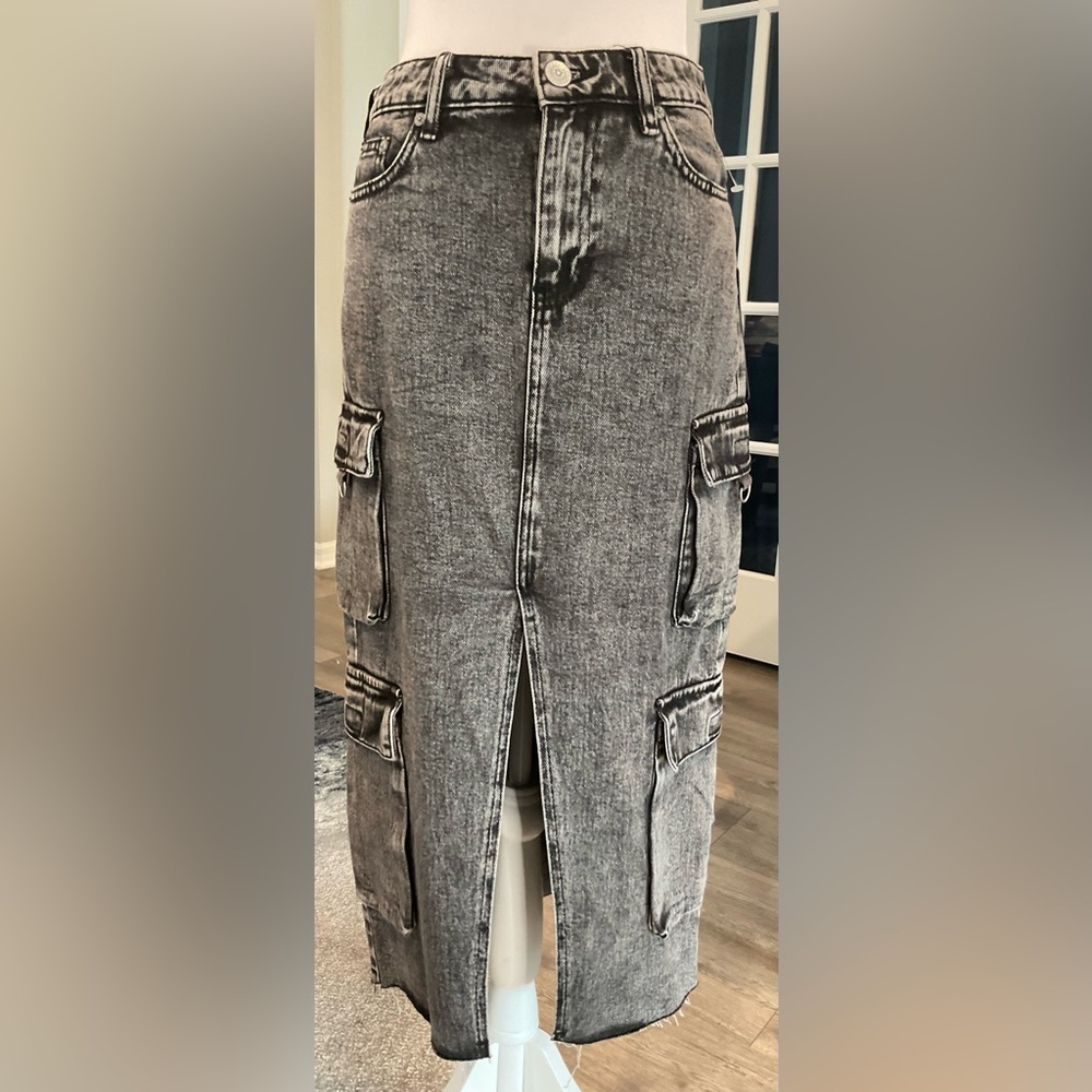 NWT True Religion Vintage Cargo Midi Skirt Charcoal Wash - Size 24